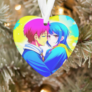 Couple d'Anime personnalisé qui embrasse Noël
