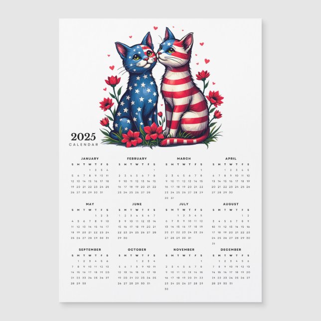 Couple de chat patriotique en amour 2025 Magnet Ca (Devant)