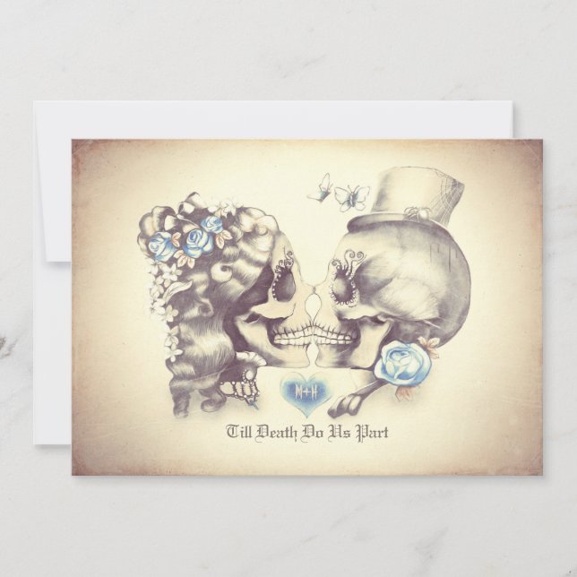 Couple de crâne Jour des invitations de mariage mo (Devant)