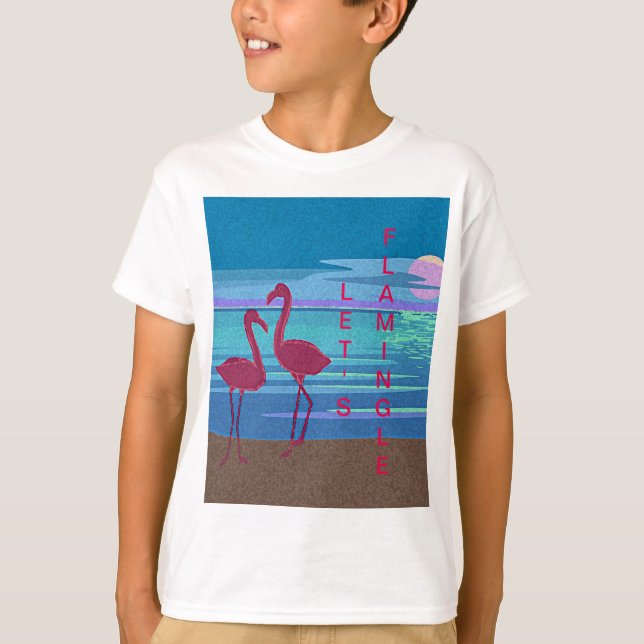 Couple de Flamant rose rose au T-shirt de l'enfant (Devant)