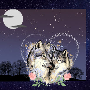 Couple de loup Lune & Étoiles Jeter Oreiller