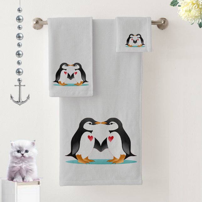 Couple de manchots mignons moderne sur gris clair (Créateur téléchargé)