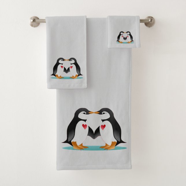 Couple de manchots mignons moderne sur gris clair (En situation)