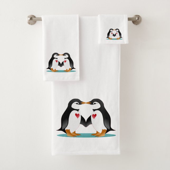 Couple de manchots mignons modernes sur fond blanc (En situation)