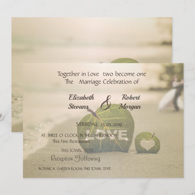 Couple de Mariage sur la Plage, Invitation d'Amour (Devant / Derrière)