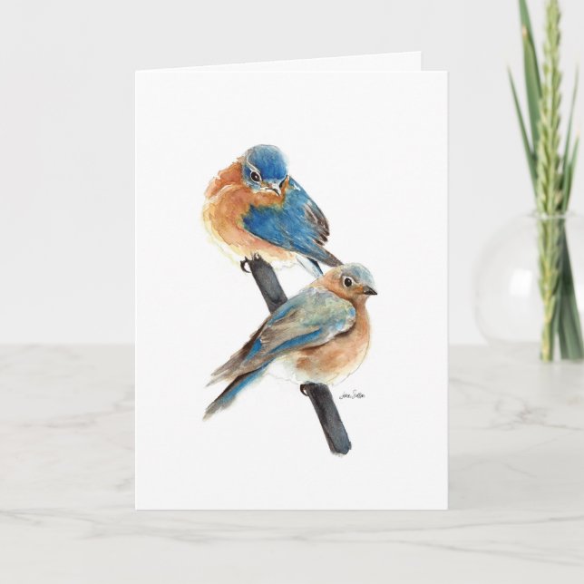 Couple de Merlesbleus Peinture Joyeux Anniversaire (Devant)