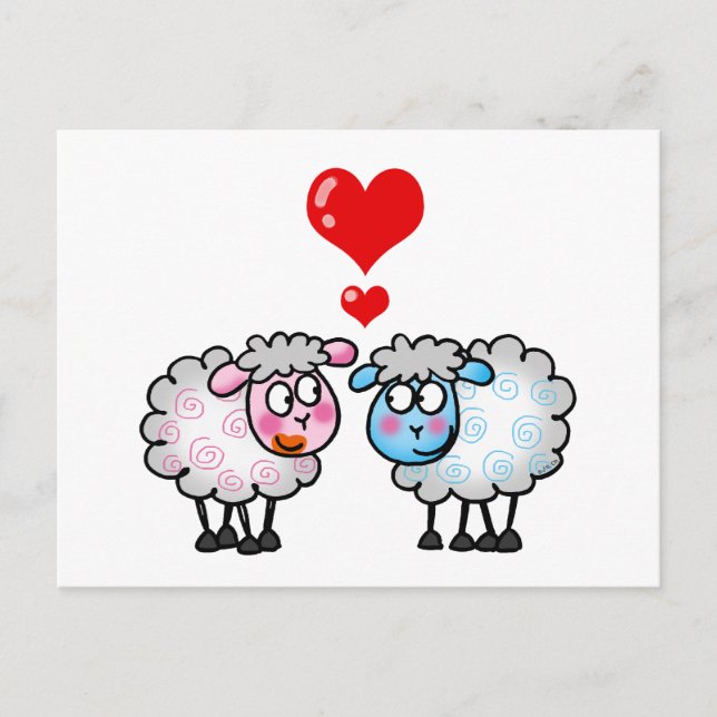 Couple de mouton mignon avec les coeurs - Carte d' (Devant)
