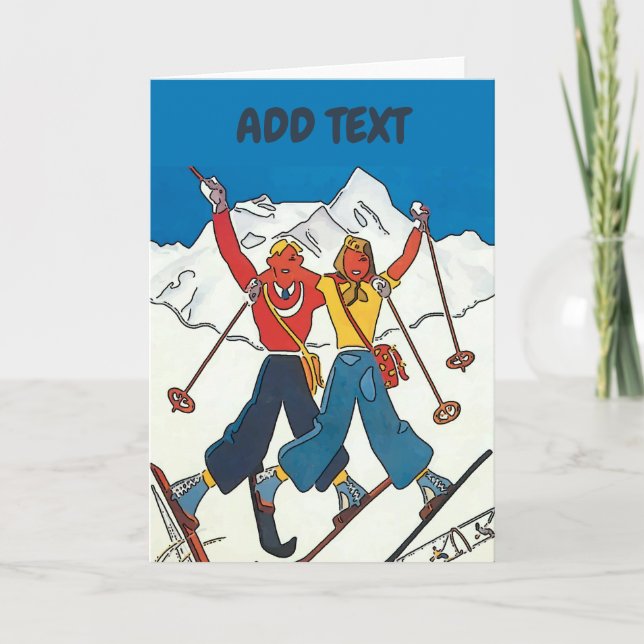 Couple de neige vintage, ajouter du texte, Carte (Devant)