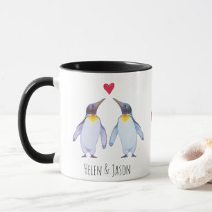 Couple de pingouin personnalisé Nom Mug personnali