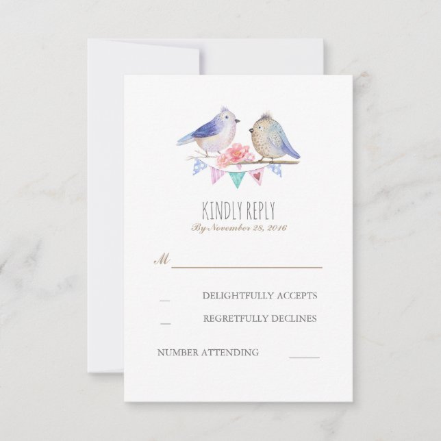 couple d'oiseaux bois rustique mariage rsvp (Devant)