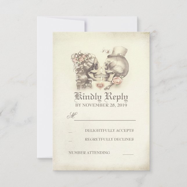 Couple du crâne - Carte RSVP pour mariage (Devant)