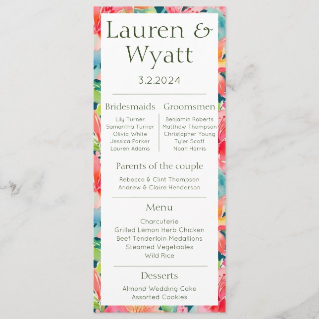 Couple Facts Tropical Wedding Programme & Menu (Dos)