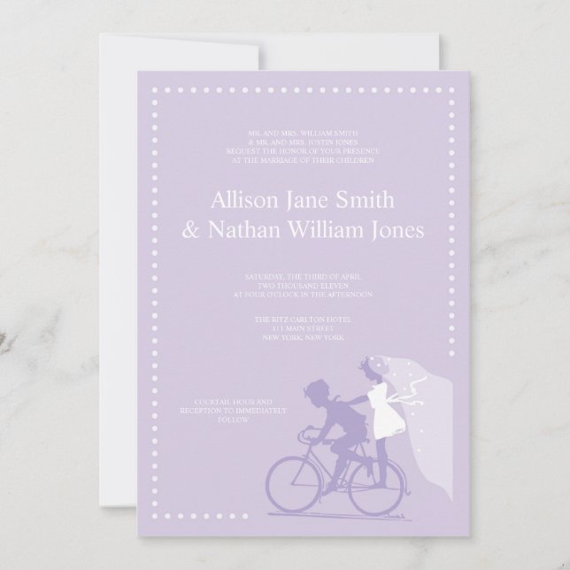 Couple Faire-part de mariage de bicyclette CUT Lav (Devant)