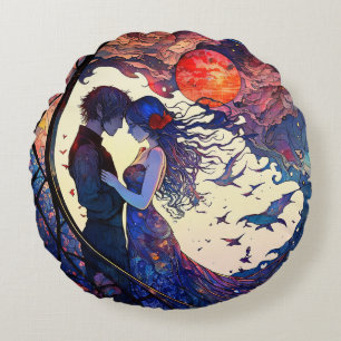 Couple Faux Verre Cathédrale Rond Coussin