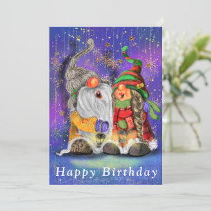 Couple Gnomes heureux chanter carte d'anniversaire