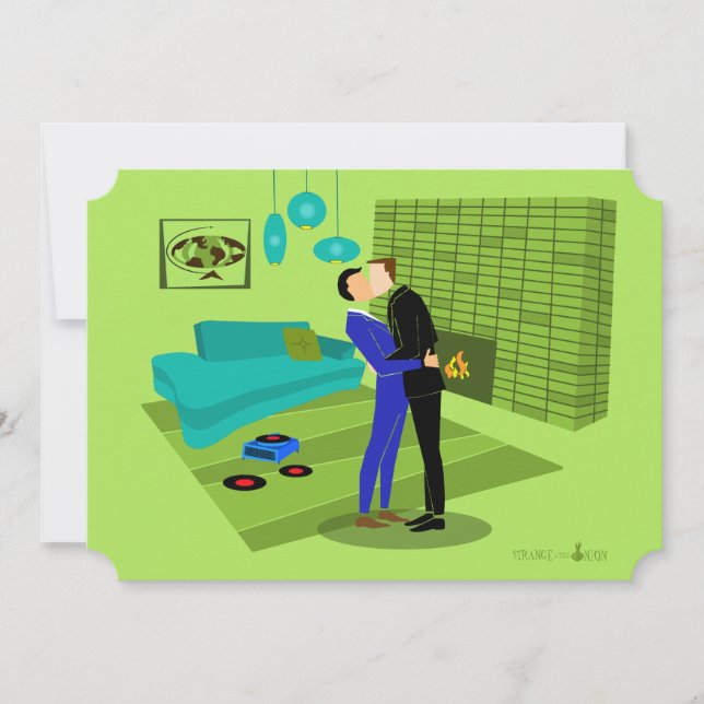 Couple homosexuel rétro amoureux - Invitation (Devant)