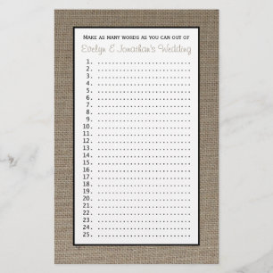 Couple Jeux de Wedding shower de mariage - Burlap