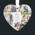 Couple marié Mariage photo Collage Coeur en forme<br><div class="desc">Ce magnifique cadeau de Noël en forme de coeur de couple marié a une disposition classe de 5 photos mariages sur un arrière - plan blanc avec les noms, l'emplacement et la date du couple marié. Un merveilleux cadeau de vacances commémoratif en photo pour votre femme ou votre mari au...</div>