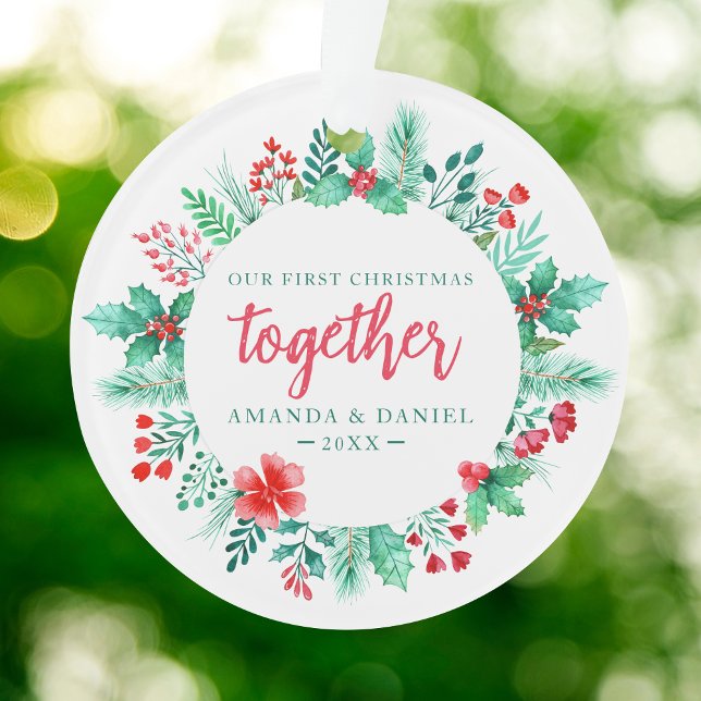 Couple Notre Premier Noël Ensemble Wreath (Our First Christmas Together Wreath Ornament)