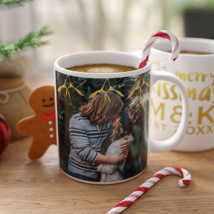 Couple Photo Monogramme Mistletoe Christmas Mug