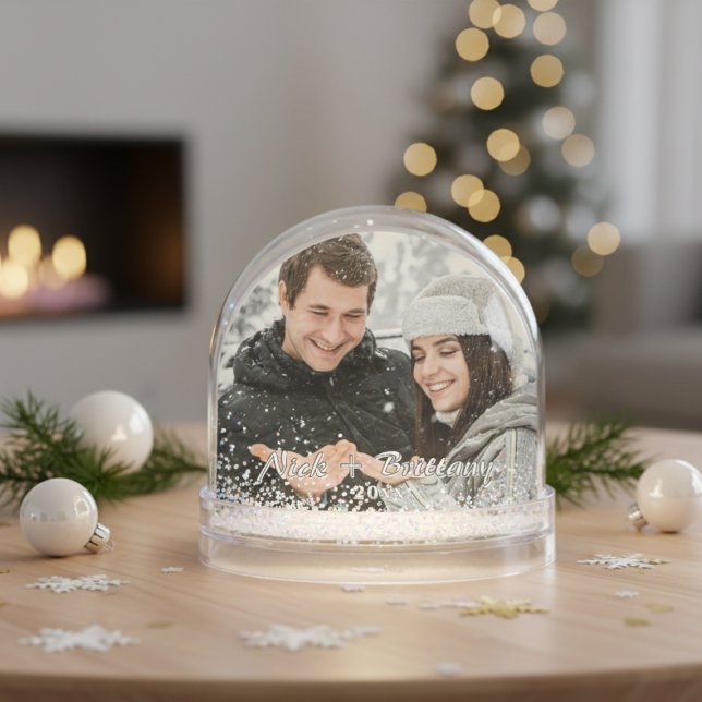 Couple photo personnalisé Noël personnalisé (Custom Photo Couple Personalized Christmas Snow Globe)