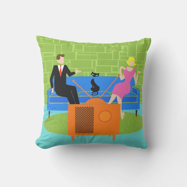 Couple rétro avec Coussin extérieur de chats (Recto)