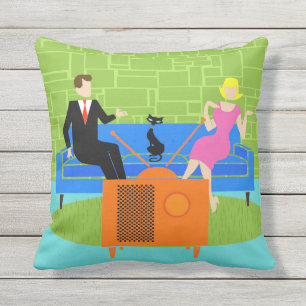 Couple rétro avec Coussin extérieur de chats