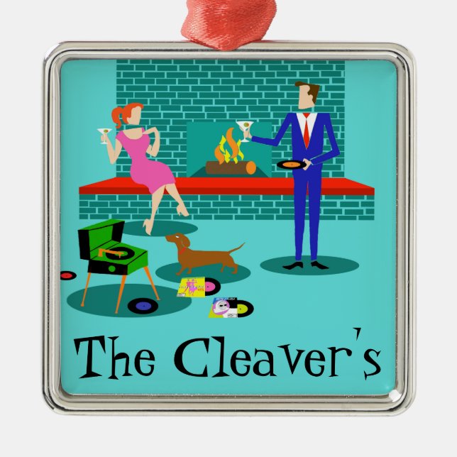 Couple rétro avec ornement de Noël de chien (Devant)