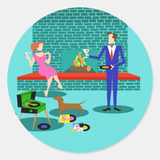 Couple rétro avec Stickers Chien (Devant)