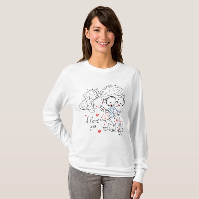 Couple Riding Vespa T-Shirt Romantique (Devant entier)