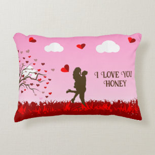 couple romantique coussin rose