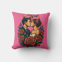 Couple Romantique de Mariage Coussin Jeté