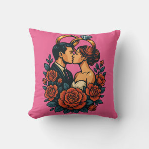Couple Romantique de Mariés Coussin Jeté