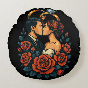 Couple Romantique Mariage Coussin Rond
