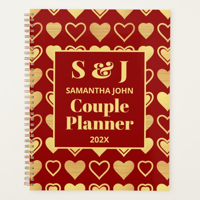 Couple Saint-Valentin Cœurs Or Antique Luxe Rouge (Devant)