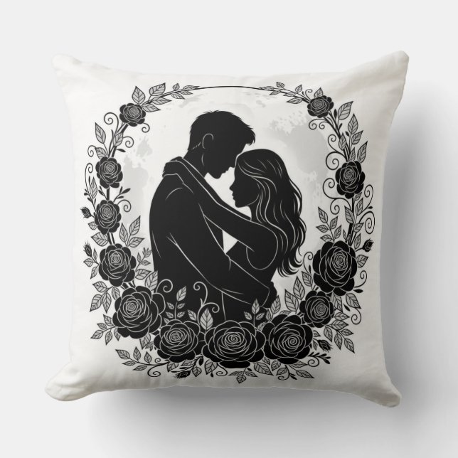 Couple Silhouette Romantique Oreiller Couronne de  (Recto)