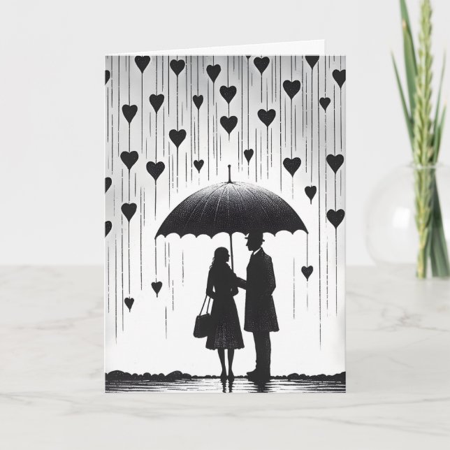 Couple sous parapluie, carte de la Saint-Valentin (Devant)