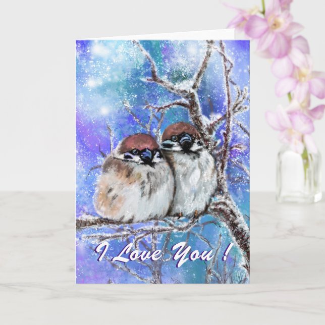 Couple Sparrow en hiver Carte Saint Valentin (Orchidée)
