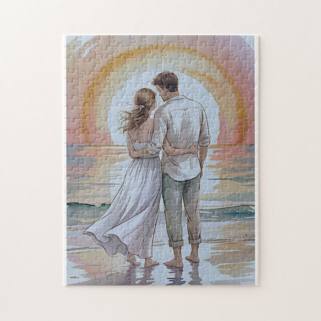 Couple sur la plage au coucher du soleil puzzle (Vertical)