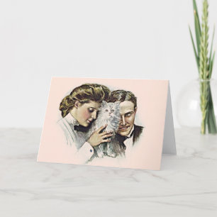 Couple vintage Avec Carte De Voeux Chat Blanc