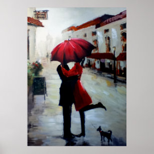 Couple vintage avec parapluie et impression de chi