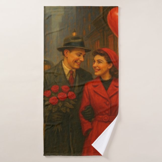 Couple vintage de la Saint-Valentin (Serviette de bain)