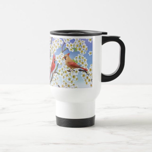 Couples cardinaux dans la tasse de voyage d'arbre (Droite)