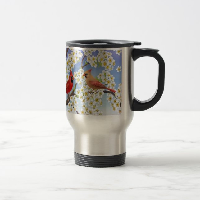 Couples cardinaux dans la tasse de voyage de (Droit)