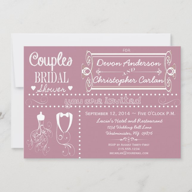 Couples de Chalkboard Invitation à la douche viole (Devant)