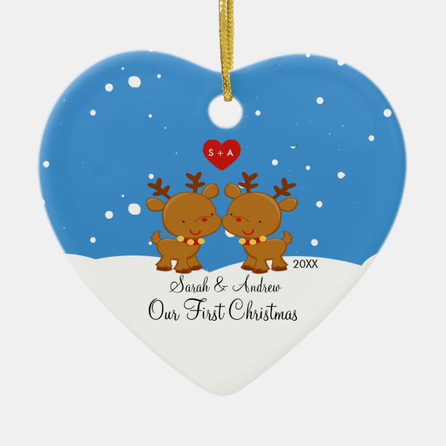 Couples de renne notre premier ornement de Noël (Devant)