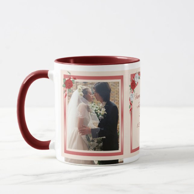 Couples de roses rouges et blanches Ringer Mug (Gauche)