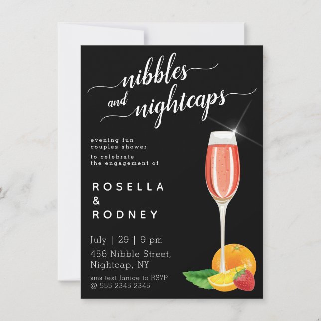 Couples Douche Nibbles Nightcaps Budget Invitation (Devant)