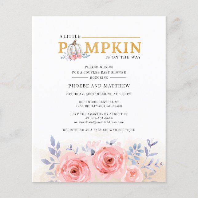 Couples floraux budget Baby shower aquarelle (Devant)