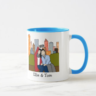 Couples prenant la tasse de bande dessinée
